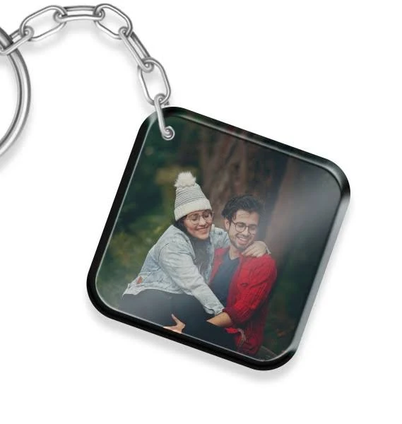 Engraved Metal Key Chain with Photo Insert